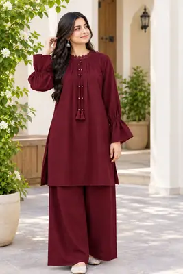 2 Pcs Women's Stitched Grip Plain Co-Ord Set
