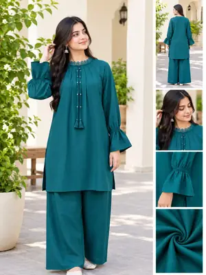 2 Pcs Women's Stitched Grip Plain Co-Ord Set