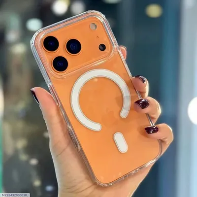 iPhone Mag Safe Clear Acrylic Mobile Cover Orange