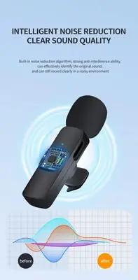 K9 Wireless Vlogging Microphone Black Rechargeable thumbnail 2
