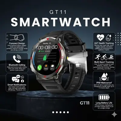 GT11 Round Dial Rugged Smart Watch with Bluetooth Calling thumbnail 2