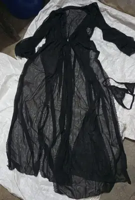 2 Pcs Women's Stitched Net Lace-Work Night Suit / Long Imported Nighty with Panty thumbnail 3