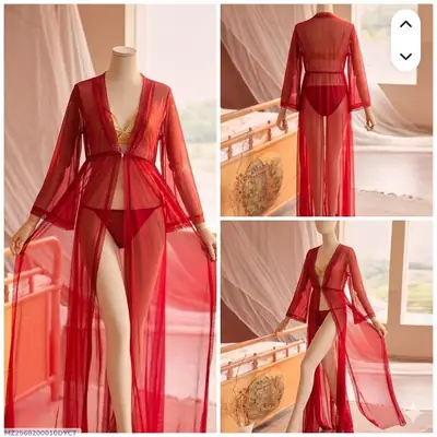 2 Pcs Women's Stitched Net Lace-Work Night Suit / Long Imported Nighty with Panty