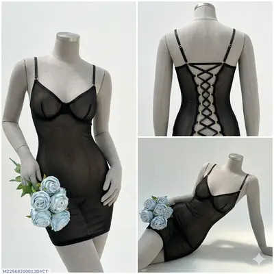 2 Pcs Women's Stitched Net Plain Night Suit / Short Imported Nighty With Panty