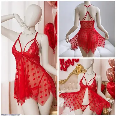 Net Lace Comfortable And Lightweight Nightwear Set / Imported Short Nighty With Panty