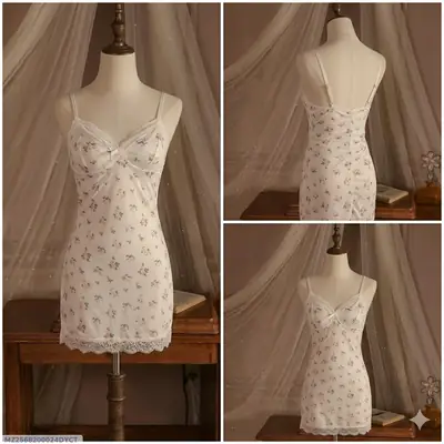 Silk Lace Comfortable And Lightweight Nightwear Set / Imported Short Nighty With Panty