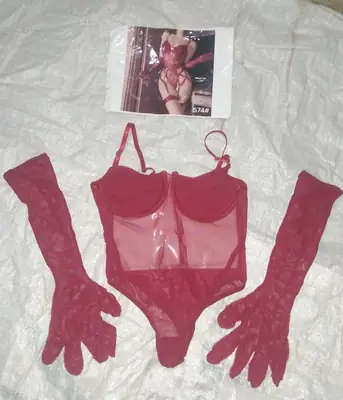 Net Plain Comfortable And Lightweight Lingerie Set with Golves & Garter Belt / BodySuit For Sleepwear thumbnail 3