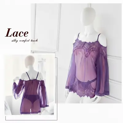 2 Pcs Imported Short Nighty & Panty / Net Lace Comfortable And Lightweight Nightwear Set