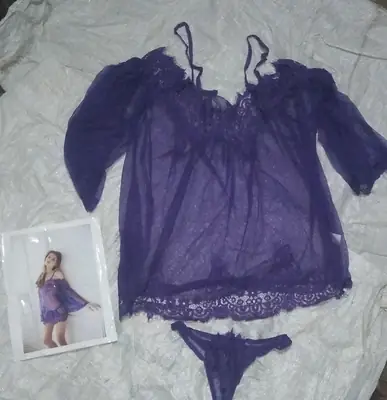 2 Pcs Imported Short Nighty & Panty / Net Lace Comfortable And Lightweight Nightwear Set thumbnail 3