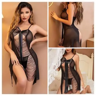 Short Imported  Nighty / Net Lace Comfortable And Lightweight Nightwear Set thumbnail 2