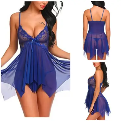 Short Imported Nighty & Panty / Net Lace Comfortable And Lightweight Nightwear Set thumbnail 2