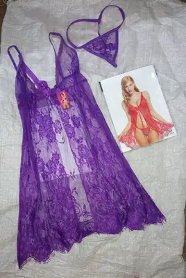 Short Front Open Nighty & Panty / Net Lace Comfortable And Lightweight Nightwear Set thumbnail 3