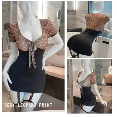 Silk Printed Comfortable And Lightweight Nightwear Set / Imported Leopard Print Lingerie Set