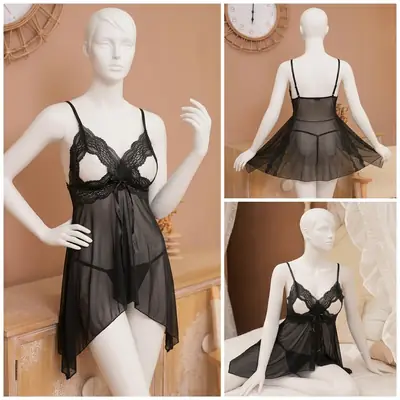 Imported Short Nighty For Girls / Net Lace Comfortable And Lightweight Nightwear Set