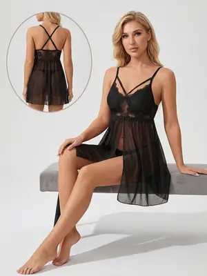 Net Lace Comfortable Lingerie Set / Short Nighty 