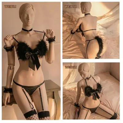 Women’s Bow Bunny Costume Lingerie Set with Tail & Collar