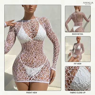 Net Lace Half Body Stocking / Transparent Short Nighty 