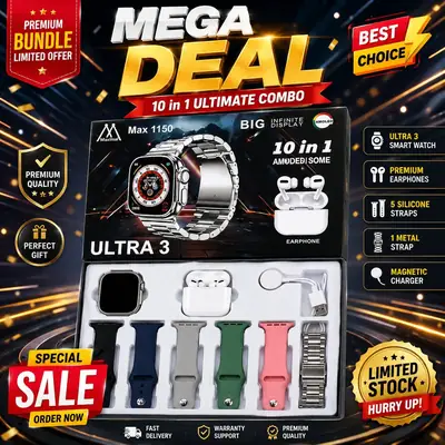 Ultra 3 Smart Watch 10-in-1 Combo with Wireless Earbuds