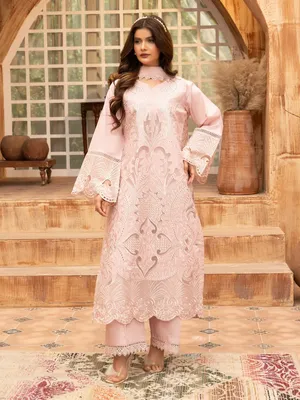 Zarar - U1A Embroidered Lawn Suit Set - 4 Pcs in Tea Pink