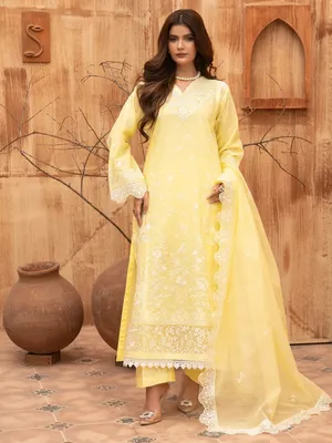 Ziya - U5A Stunning Lemon Embroidered Women's Stitched Suit - 3 Pcs Set