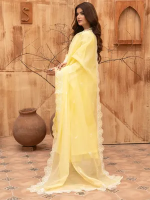 Ziya - U5A Stunning Lemon Embroidered Women's Stitched Suit - 3 Pcs Set thumbnail 3