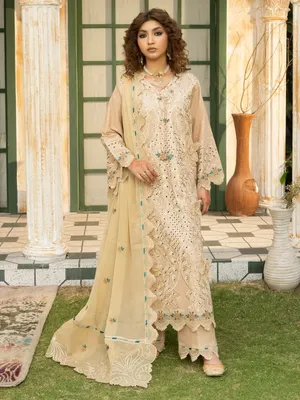 Rukh - U2B Lawn Embroidered Women's Stitched Suit - 4 Pcs Set