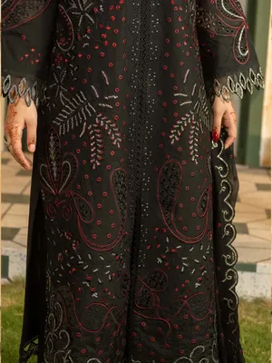 Lehran - U4B Women's Stitched Embroidered Lawn Suit - 3 Pcs In Black thumbnail 4