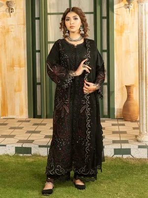 Lehran - U4B Women's Stitched Embroidered Lawn Suit - 3 Pcs In Black thumbnail 7