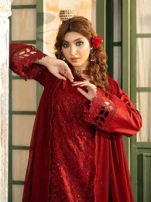 Simt - U3B Maroon Embroidered Lawn Suit for Women - 3 Pcs Set thumbnail 7
