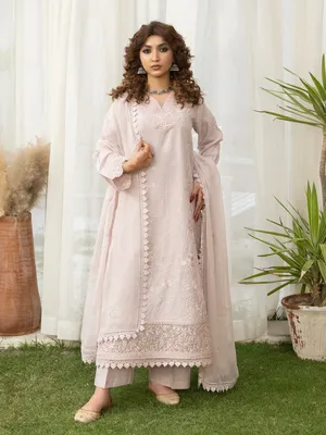 Ziya - U5B Stunning Embroidered Lawn Suit for Women - 3 Pcs Set in Beige