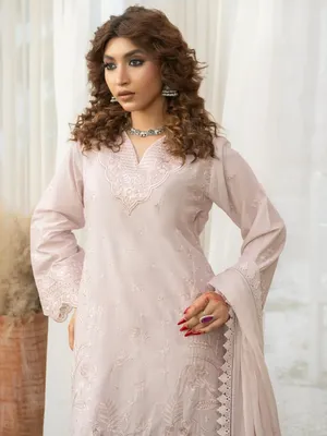 Ziya - U5B Stunning Embroidered Lawn Suit for Women - 3 Pcs Set in Beige thumbnail 3