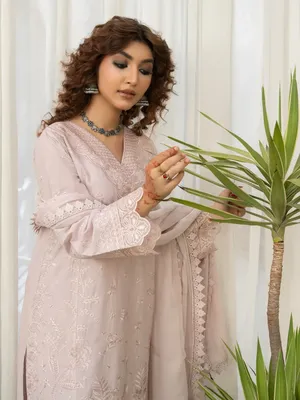 Ziya - U5B Stunning Embroidered Lawn Suit for Women - 3 Pcs Set in Beige thumbnail 5