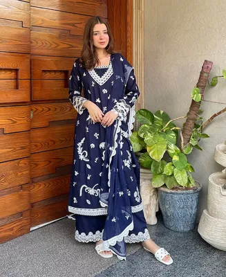 Navy Monarch - 3 Piece Lawn Cotton Embroidered Dress