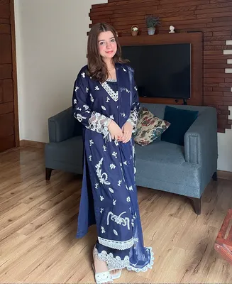 Navy Monarch - 3 Piece Lawn Cotton Embroidered Dress thumbnail 3