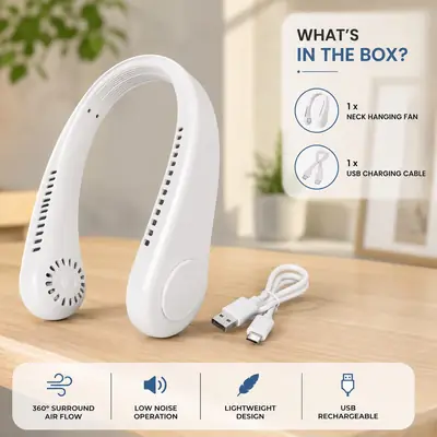 Portable Neck Fan - 1 Pc White Personal Cooling Device thumbnail 5