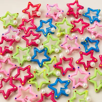 20/40 Pcs Colorful Star Hair Clips with Pearl Bead | Cute Cartoon Star Snap Hair Pins for Girls | Handmade Hair Accessories