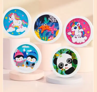 3D DIY Diamond Painting Kit  with frame - Full Drill Round - Cute Cartoon  - Random Design - Kids Wall Decor - Birthday Gift for Girls - Stress Relief Hobby - All Tools Included thumbnail 3