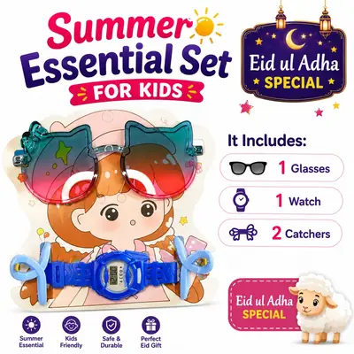 14th August Special Azaadi Bundle  Summer Essential Set for Kids | Kids Sunglasses Watch & Hair Catchers Combo | 14th August Special Special Gift Set | Multiple Colours
