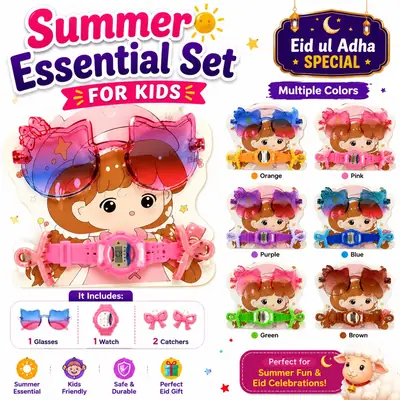 14th August Special Azaadi Bundle  Summer Essential Set for Kids | Kids Sunglasses Watch & Hair Catchers Combo | 14th August Special Special Gift Set | Multiple Colours thumbnail 3