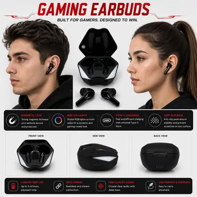 M04 Air pod Wireless Bluetooth Earphones - Stereo Sound with English Voice Prompt and Low Power Consumption thumbnail 2