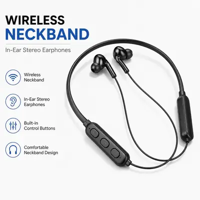 Neckband Headphones Wireless Bluetooth 5.2 Earphones LED Display Headset Sport Noise Cancel Earbuds with Mic