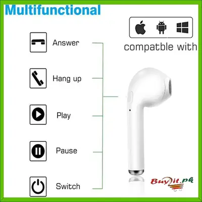 Airpods i7 Single Wireless Bluetooth Hand Free Stereo Earphones White Bluetooth ear phone for all cell phones use thumbnail 2