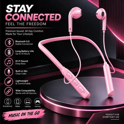 Neckband Bluetooth Wireless Earphones – Stereo Sound thumbnail 2