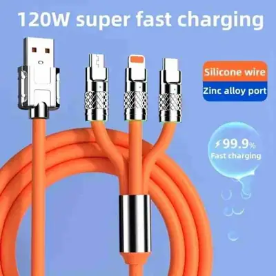 3 in 1 Fast Charging 120W 6A Type C Cable Micro USB for iPhone Heavy Charging Cable