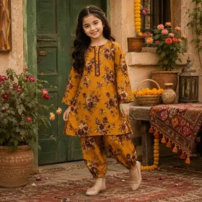 Stylish Printed Kurta Set for Girls - 2 Pcs