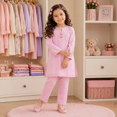 Charming Cotton Kurta and Trouser Set for Girls - 2 Pcs