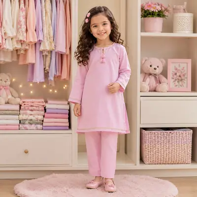 Charming Cotton Kurta and Trouser Set for Girls - 2 Pcs thumbnail 3