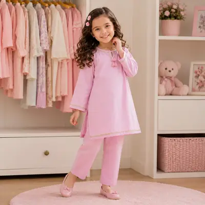 Charming Cotton Kurta and Trouser Set for Girls - 2 Pcs thumbnail 4