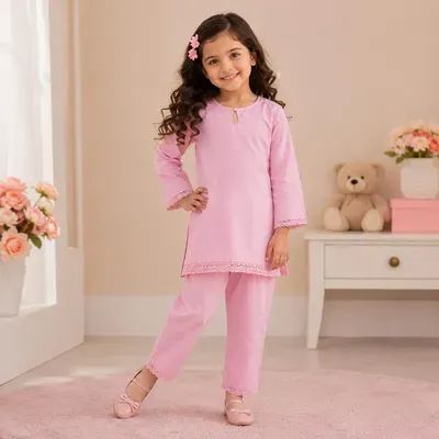 Stylish Girl's Kurta And Trouser Set - 2 Pcs