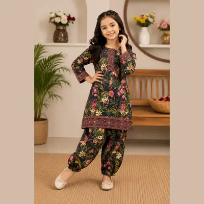 Vibrant Floral Cotton Set for Girls - 2 Pcs thumbnail 3